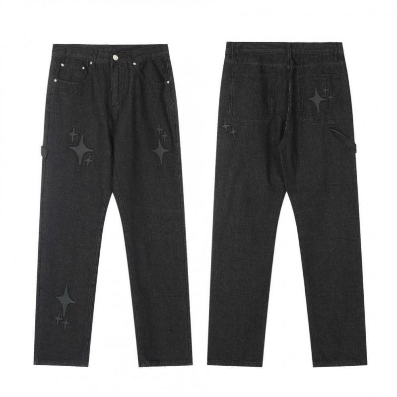 Spodnie Jeansowe Corteiz Alcatraz z Haftowaną Gwiazdą High Street Vintage Zniszczone Jeansy