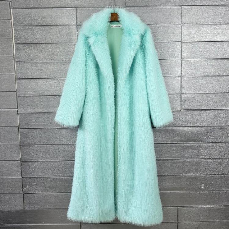 Winter Damen Lässiger Kunstpelzmantel Lange Jacke Trendiger Cardigan Einfarbige High-End-Mode