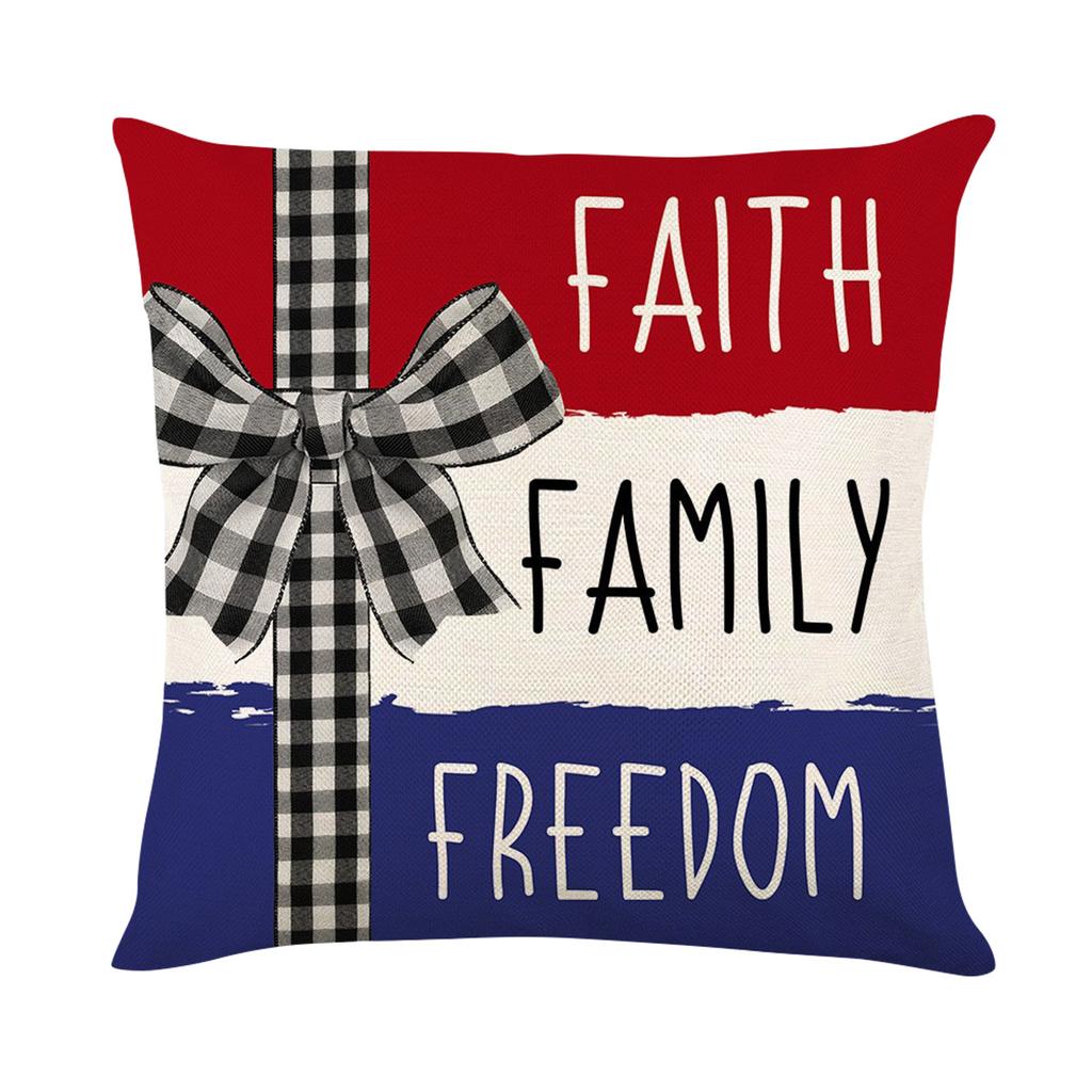 Decorative Throw Pillow Cover with Star and USA Lettering Striped Pattern Square Cushion Case for Sofa Bed Chair Home Decor