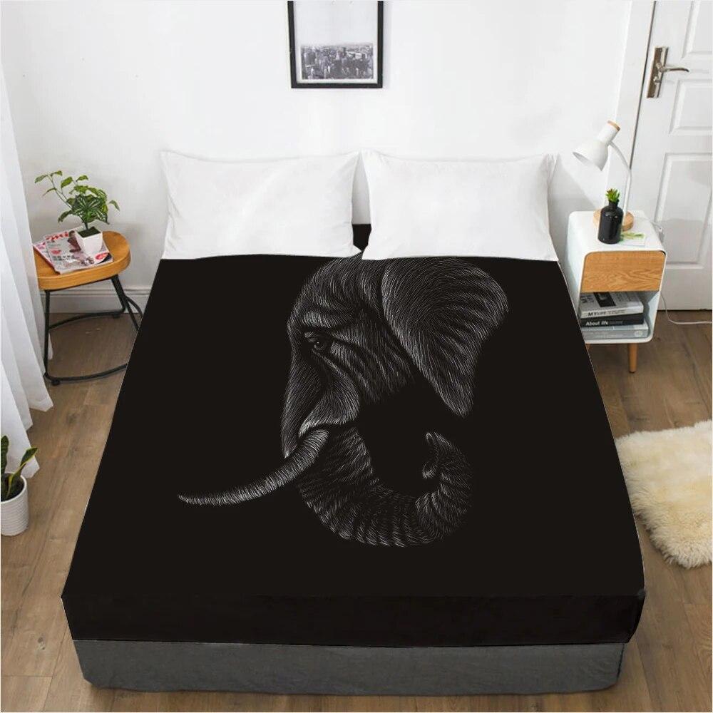 Mattress Cover Fitted Sheet With Elastic Band Bed Sheets Bedding Linens Queen King Size Bedsheet 90/150/160X200CM Black Owl