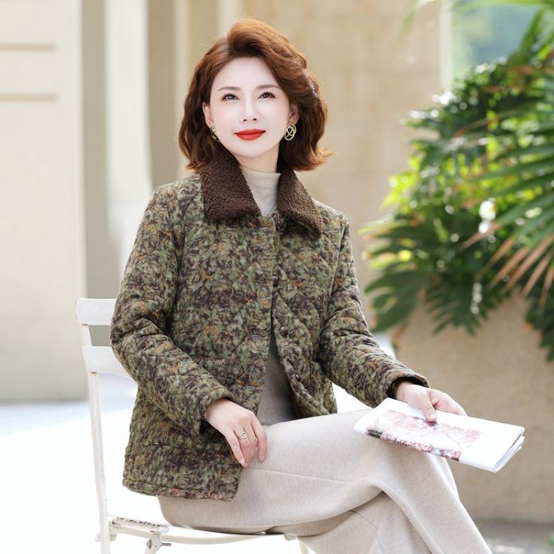Women's floral winter warm cotton-padded jacket, new winter velvet thickened old cotton-padded jacket