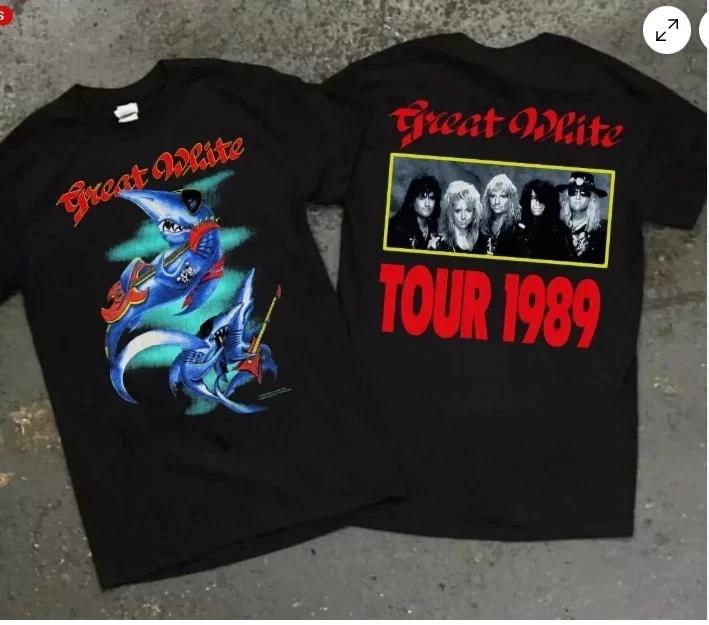 Great White Band Tour Event T-Shirt, Vintage 1989 Great White Hard Rock Band Tee 4XL