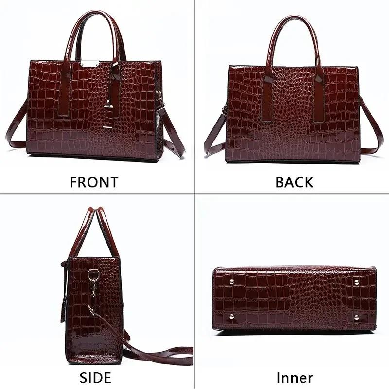 Borsa a mano da donna di lusso vintage con motivo coccodrillo, Borsa tote di grande capacità, Borsa a spalla in pelle da lavoro per donna