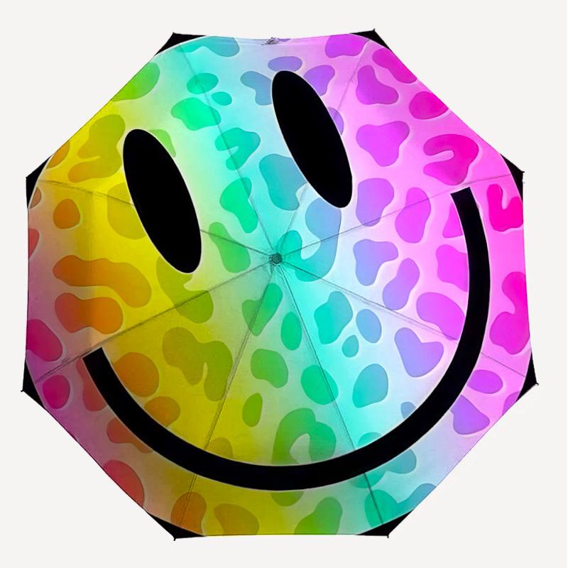 1PC smiley face Automatic Open/Close Umbrella with Windproof, 8-Rib Sturdy Canopy, Durable Ribs, Fashionable Design, Outdoor Accessory, Fun Prin, Holi