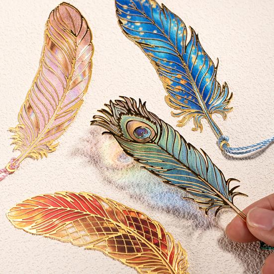 Metal Feather Bookmark with Tassel Stainless Steel Page Marker with Rainbow Light Effect Elegant Gift for Book Lovers Writers Students