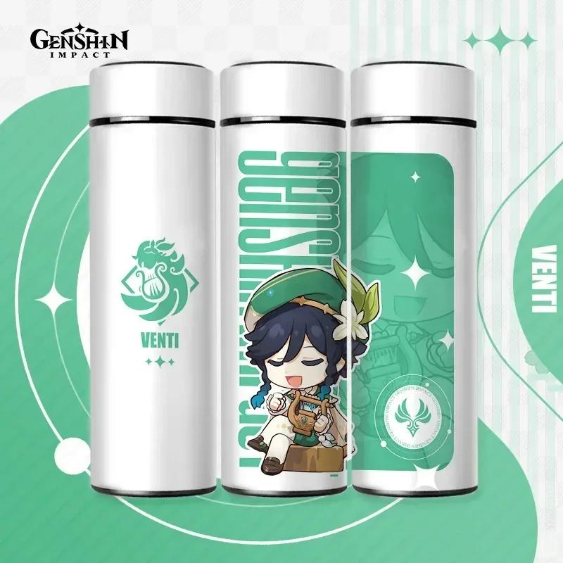 500ml Genshin Impact Thermo Bottle Stainless Steel Kawaii Anime Insulated Cup Water Zhongli Temperature Display Thermos Bottle