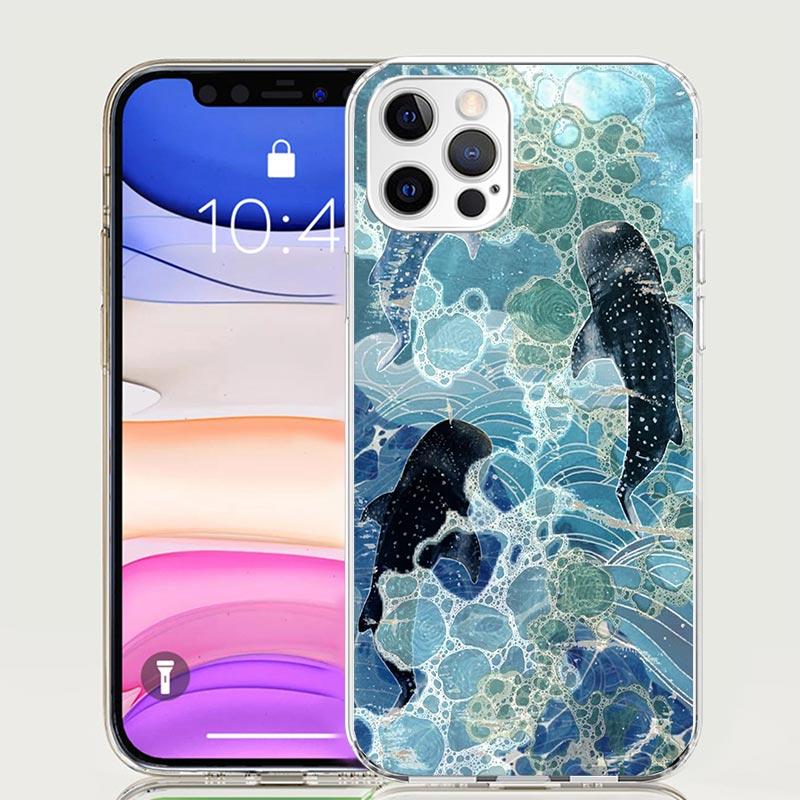 Ocean Whale Shark Phone Case For iPhone 17 Air 16 15 Plus 11 14 Pro Max 13 Mini 12 7 8 + SE Pattern Art Customized Cover 17 Air