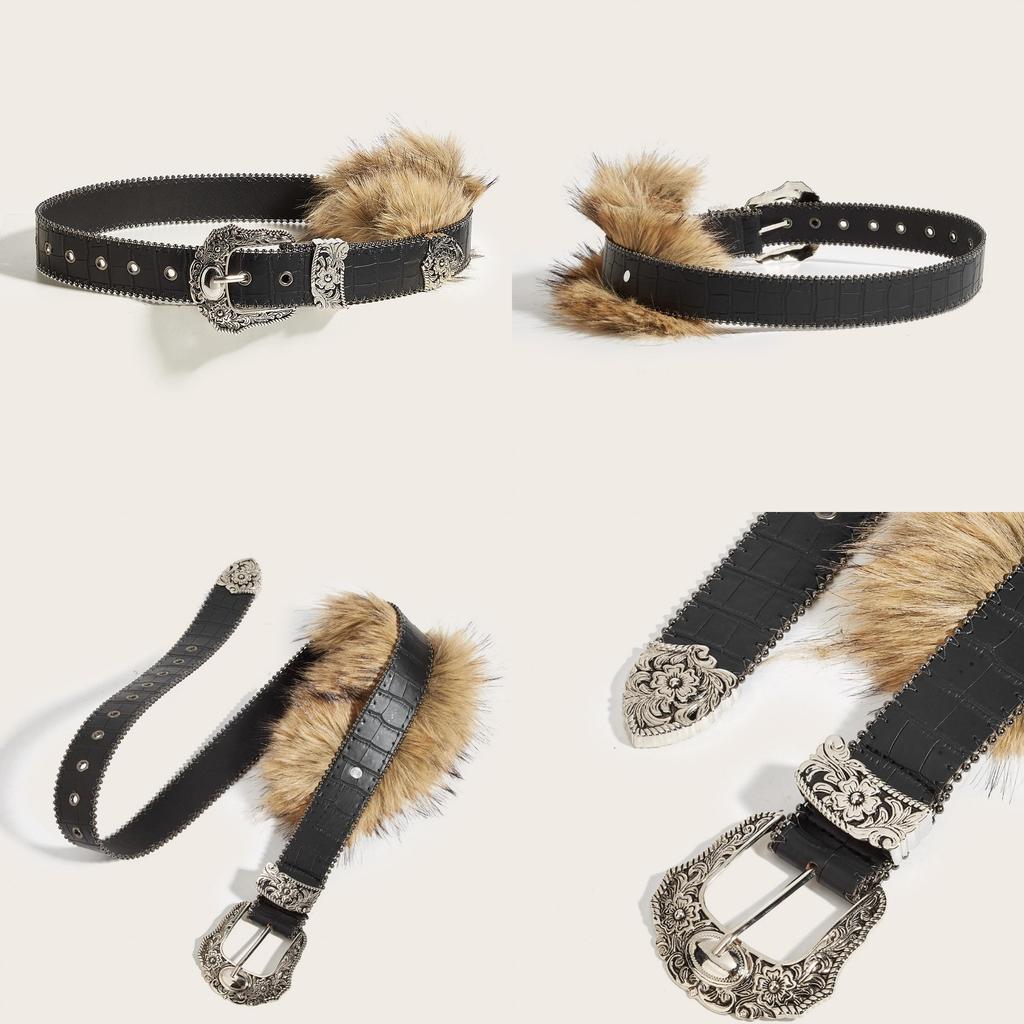 American Style Plush Waist Belt With Alloy Pin Buckle For Trendy Casuals