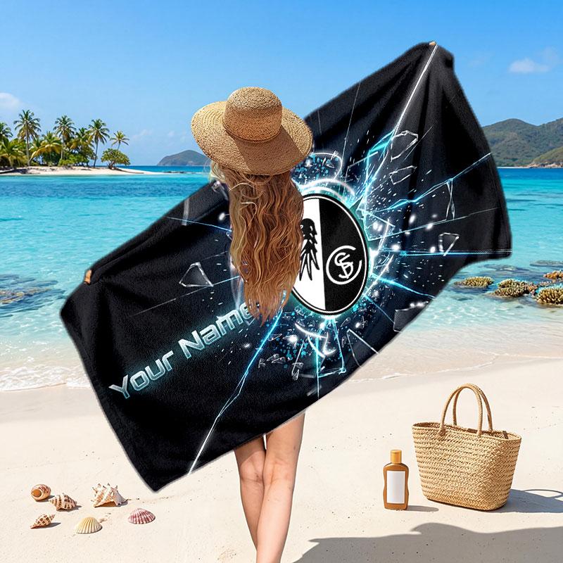Asciugamano da Spiaggia Personalizzato SC Freiburg, Stampa Testo Nome Personalizzato, Asciugamano Morbido Asciugatura Rapida con Logo Calcio, Regalo per le Vacanze