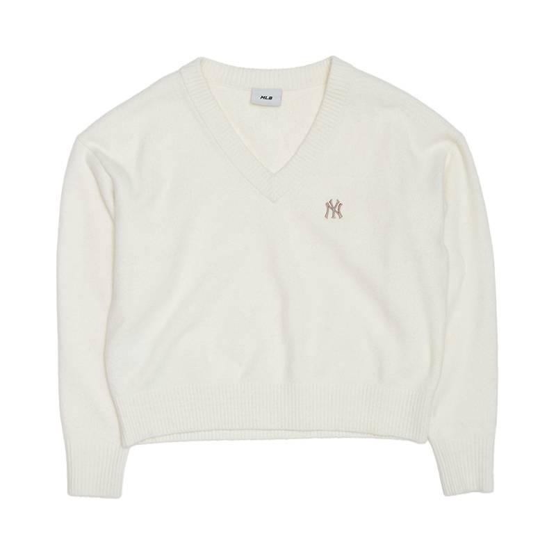 MLB New York Yankees FW/AW26 Solid Color Small Logo V-Neck Casual Sweater Women sweater 3FKPB0464-50CRS