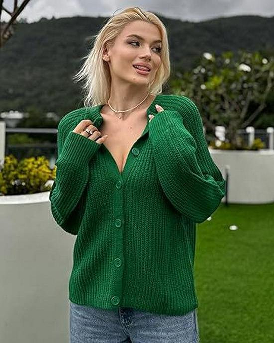 Women's Chunky Knit Long Sleeve Cardigan Sweater, Button-up, Round Neck, Autumn Fashion 2025, New Style.