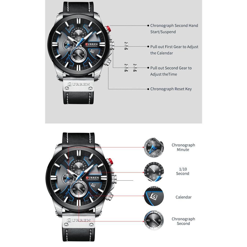 CURREN Kell Chronograph Sport Meeste käekellad Kvartskell Nahast Meeste Käekell Relogio Masculino Moekink meestele