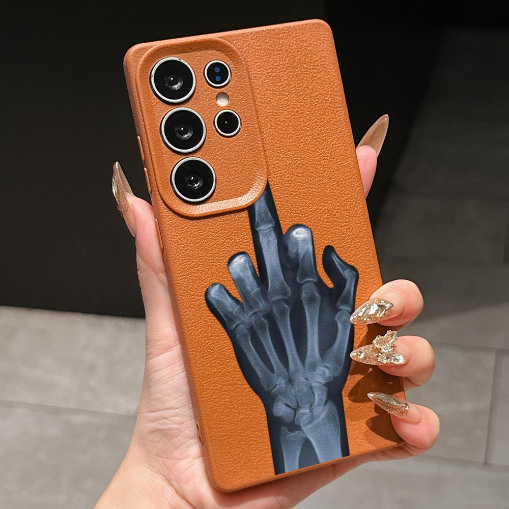 

Samsung A07 A16 Xiaomi Redmi 13C 14C for iPhone 17 Pro Max Infinix Realme Phone Cases Soft brown Leather pattern TPU Case NY51 Cartoon Middle Finger for iPhone 7/8 коричневий