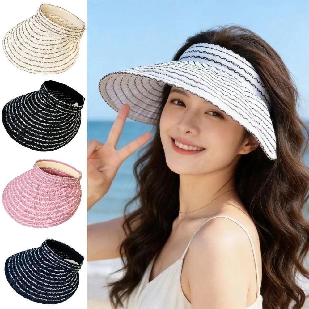 Folding Headband Sun Visor Hat Wide Brim Bucket Hat Trendy Women's Stripe Sun Hat Summer Outdoor