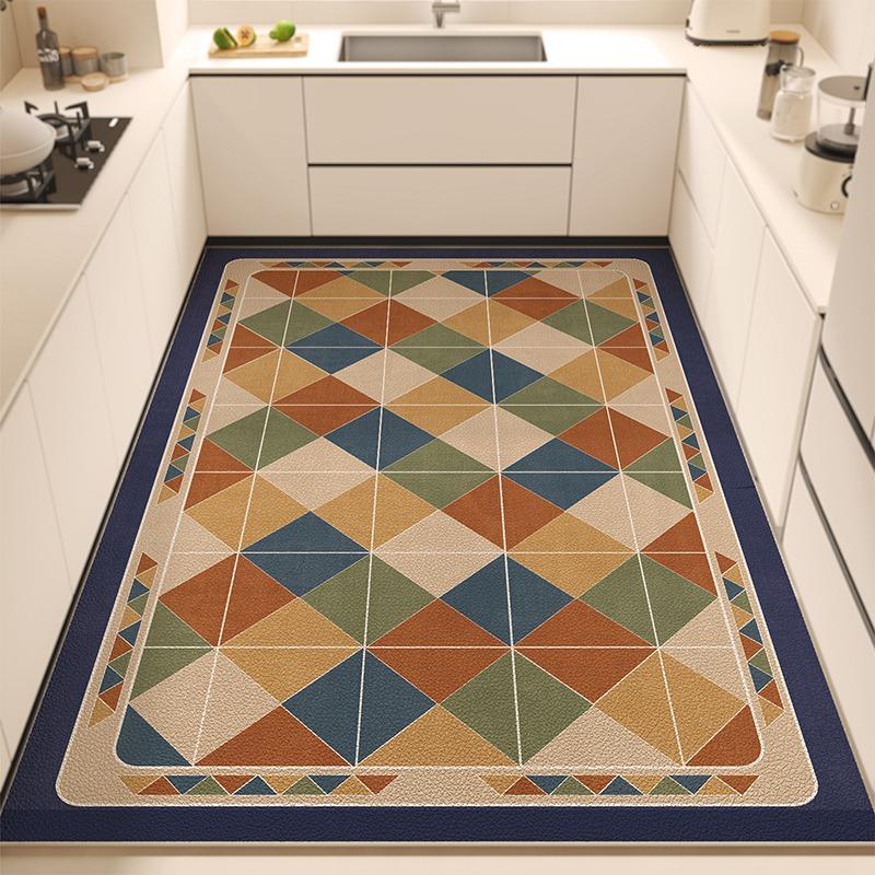 Kitchen Floor Mat Pvc Waterproof Leather Chessboard Pattern Carpet Non-slip Oil-proof Special Mats Large Area Rug Easy To Clean