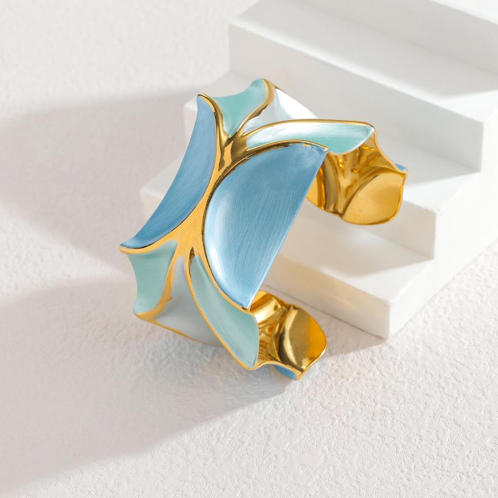 Přeshraniční nerezový náramek s barevným blokováním dopaminu - Niche móda, lehký luxus, geometrické šperky s kapkovou olejovou technikou.