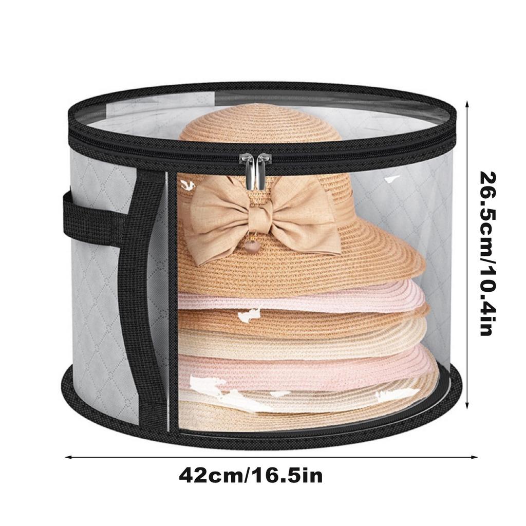 Hat Storage Bucket Clothing Hat Travel Organizer Foldable Round Brim Hat Storage Bag with Handle and Clear Window