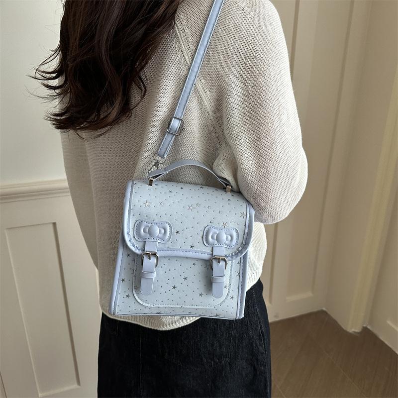 Schoolbag Korean version ins solid color star backpack female niche foreign style cute student schoolbag fashionable simple portable backpack