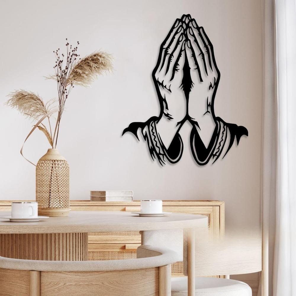 Black Metal Praying Hands Wall Art Religious Christian Faith Decor for Living Room Bedroom