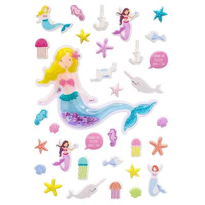 MégaCréa DIY - Mini Puffy and 3D Stickers Mermaid and Shells 33 Pieces