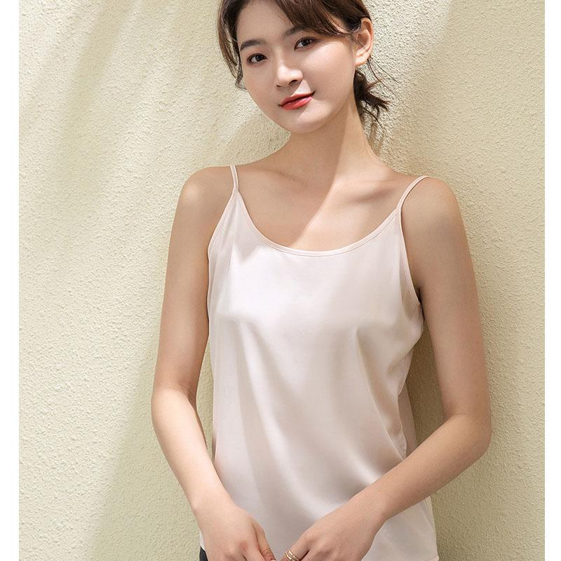 Módní tílko s kulatým výstřihem z imitace hedvábí pro ženy, základní tílko plus size