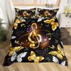 Gold Butterfly Duvet Cover Set Musical Note Bedding Set Microfiber Star Comforter Cover Twin Queen For Kids Girl Teen Room Decor