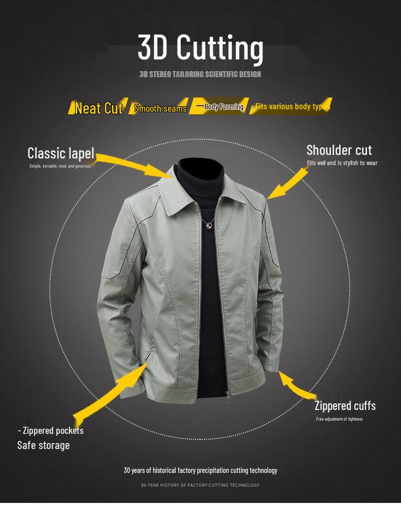 Jachetă din Piele PU Mărimi Mari pentru Bărbați Meikeduo - Guler Business Casual Tineresc pentru Primăvară și Toamnă