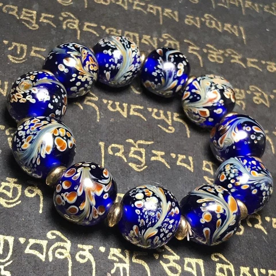 Ancient Gems Blue Phoenix Pattern Glass Bracelet Bracelet Versatile Jewelry Gifts