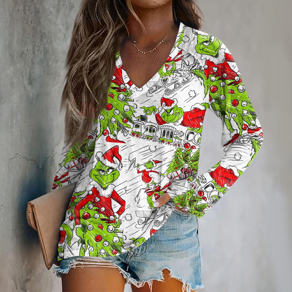 Women's Fashion Loose Raglan Sleeve T-Shirt With Christmas Print Casual Top