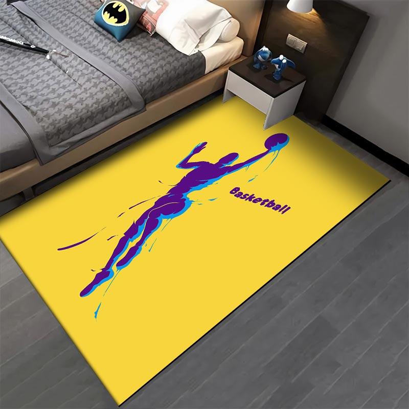 Basketball Player Silhouette Carpet, Yellow Background Sports Decor Suitable for use as an anti-slip for living room bedroom sofas