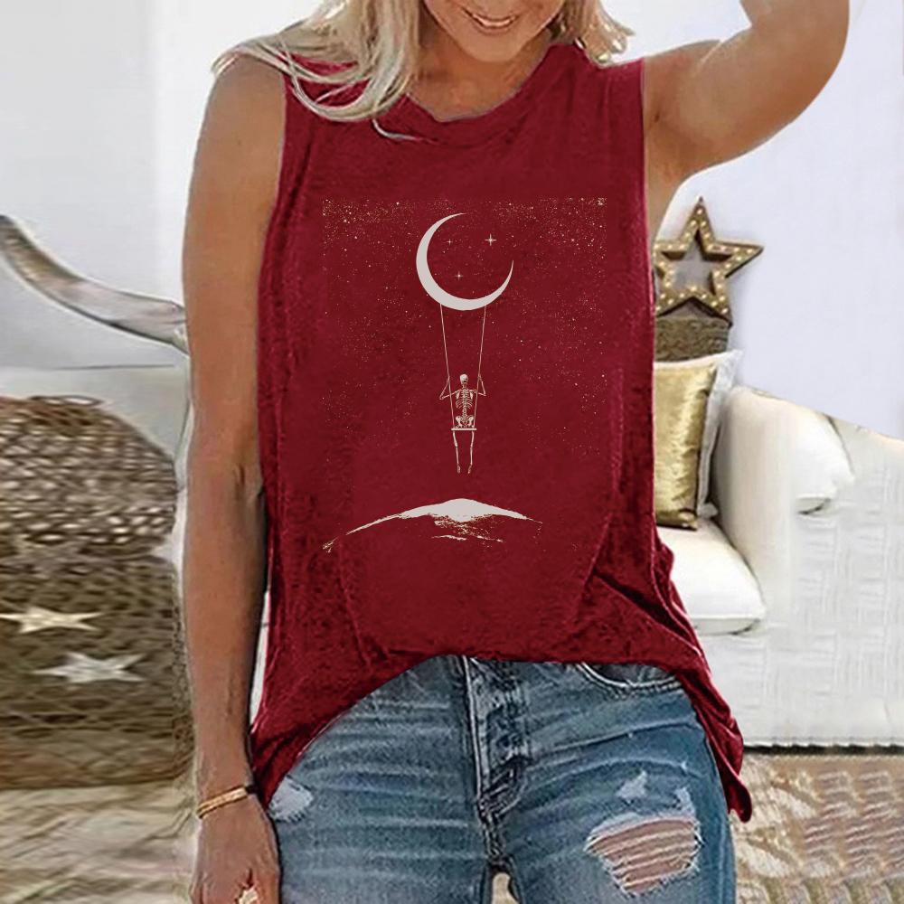 

Space travel printed women s T-shirt round neck loose summer T-shirt sleeveless 5XL