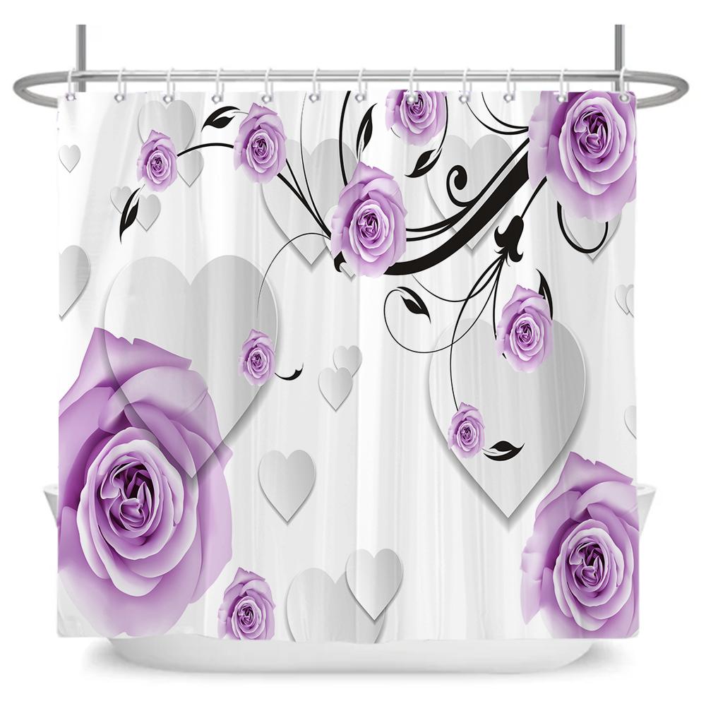 Watercolor Red Flower Shower Curtain Flowers and Plants Waterproof Polyester Bath Curtain For Bathroom Home Decor Accessories