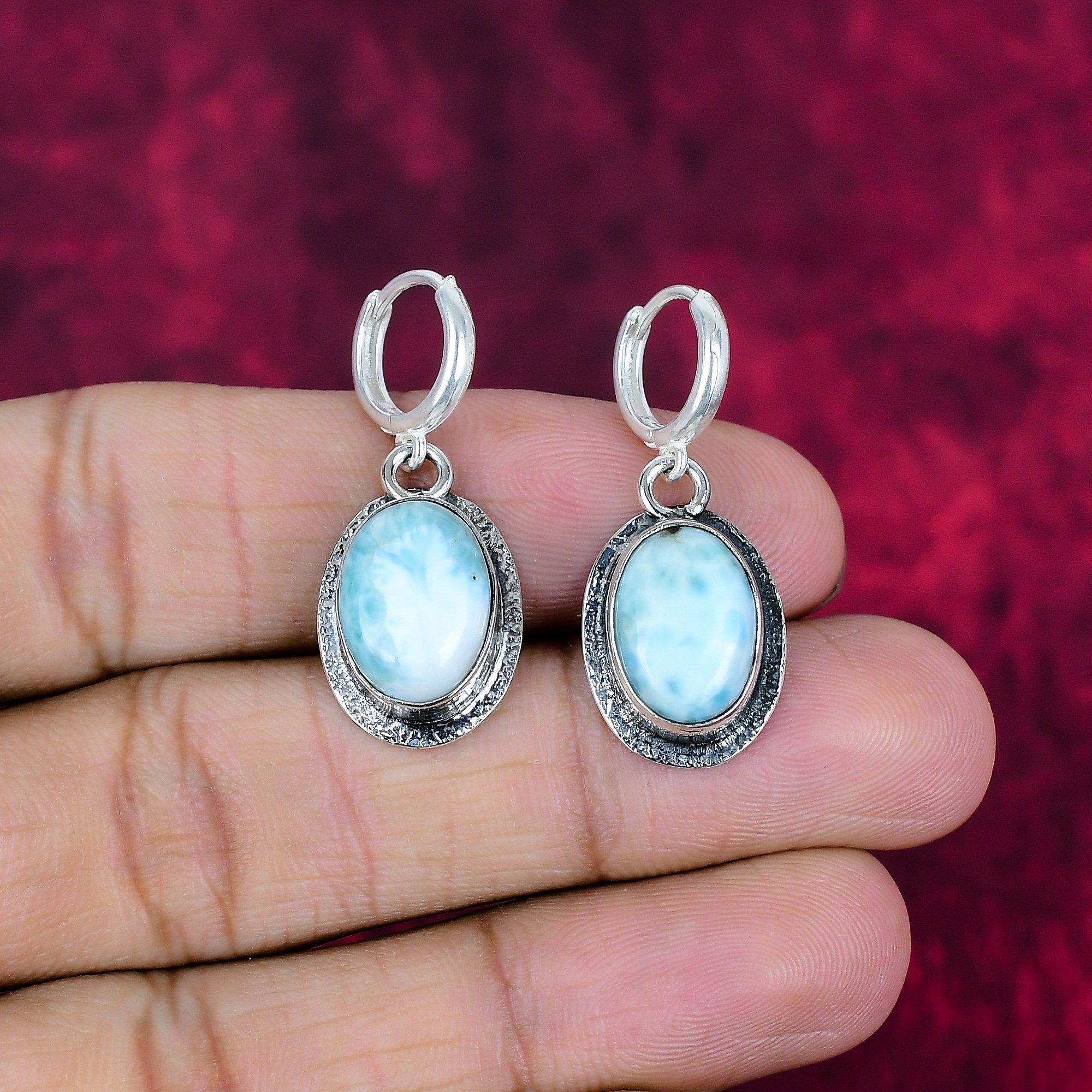 

Серьги с ларимаром, ювелирные изделия из стерлингового серебра 925 пробы, серьги с драгоценными камнями, подарок для нее, изящные ювелирные изделия ручной работы 1.38 Inches синий