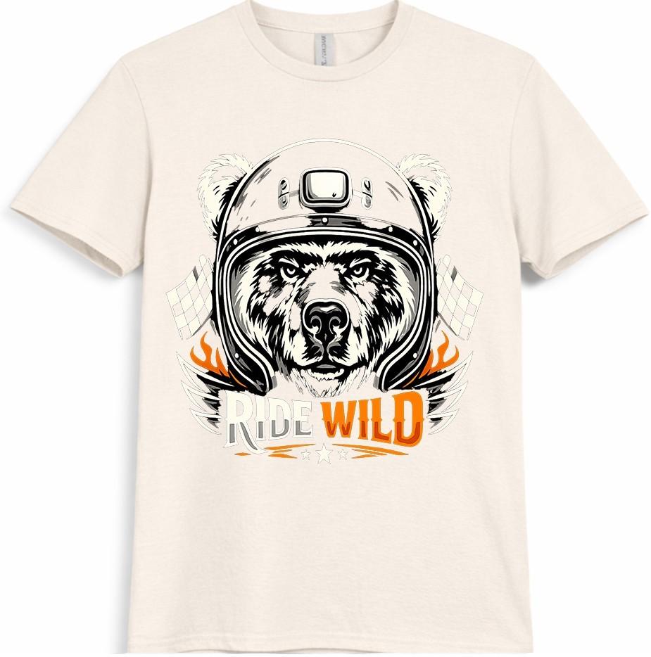 Biker Bear T Shirt Motorcycle Helmet Ride Wild Gift Dad Vintage Graphic Tee