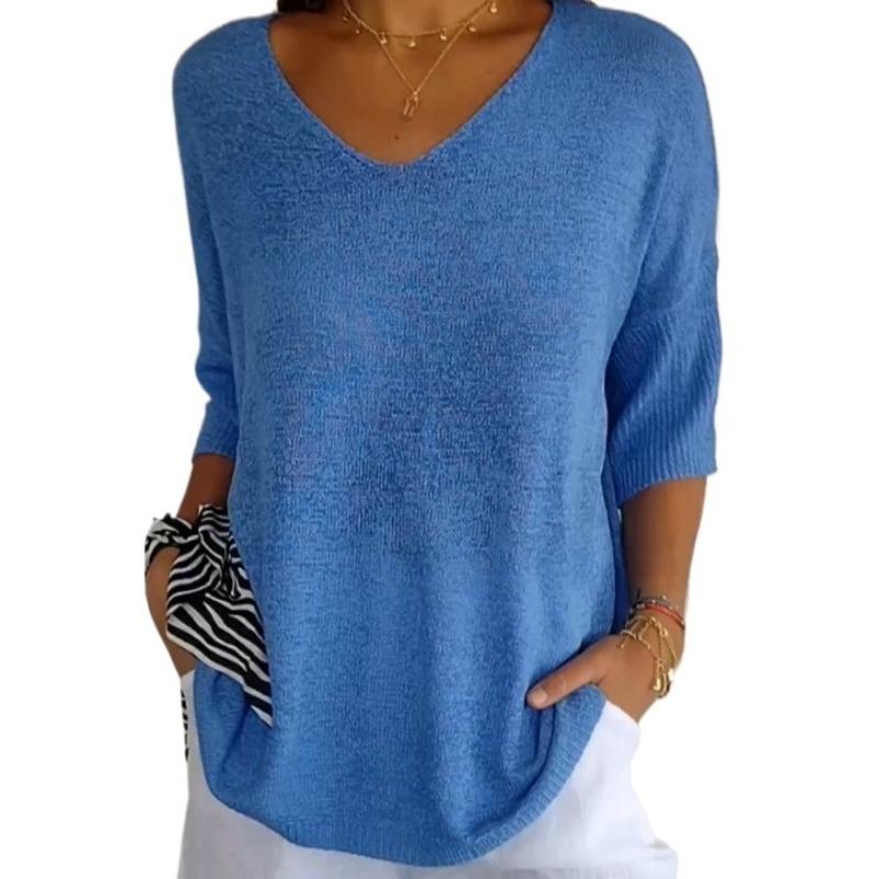 IHUASU Женский трикотажный повседневный свитер разноцветный узкий с V-образным вырезом — фото 11