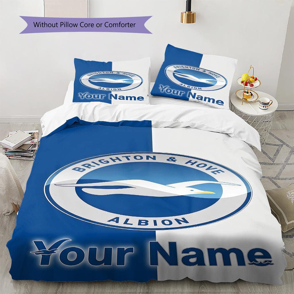 Brighton Hove Albion Custom Name Pattern Bedding Quilt Set Quilt Cover Pillowcase Home Birthday Gift(1 * Duvet Cover + 2 * Pillowcase, Without Core)