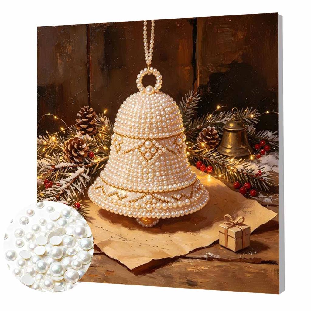 DlY Mini Framed Pearl Painting Kit Beads Christmas Bell Canvas Home Decor Painting