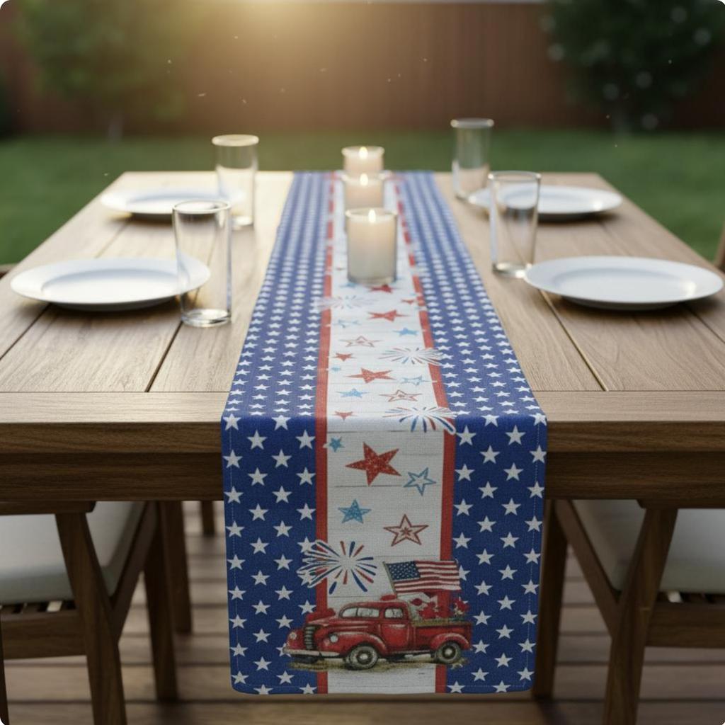 Patriotic Flag Table Runner Printed Pattern Red White and Blue Table Decor Holiday Supply Easy to Clean House Decoration