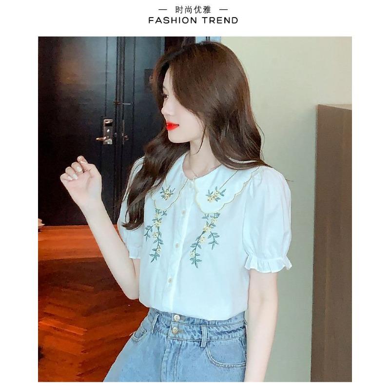 Baby Doll Collar Embroidered Cotton Shirt Women's Fashionable Cotton Summer New Fashion Loose Small Fresh Top