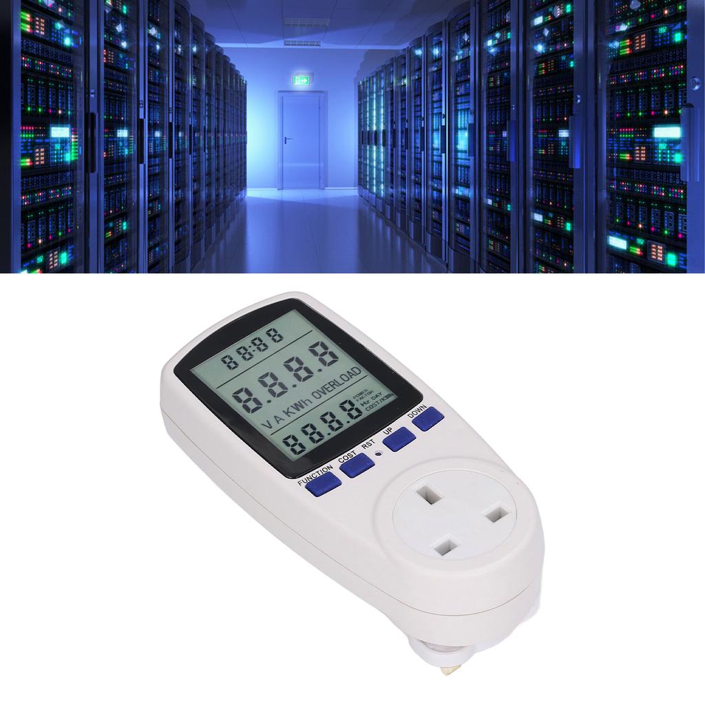 Strømmålerplugg med batteri LCD 7 visningsmoduser Måler for elektrisitetsforbruk Overvåker UK-plugg 230V