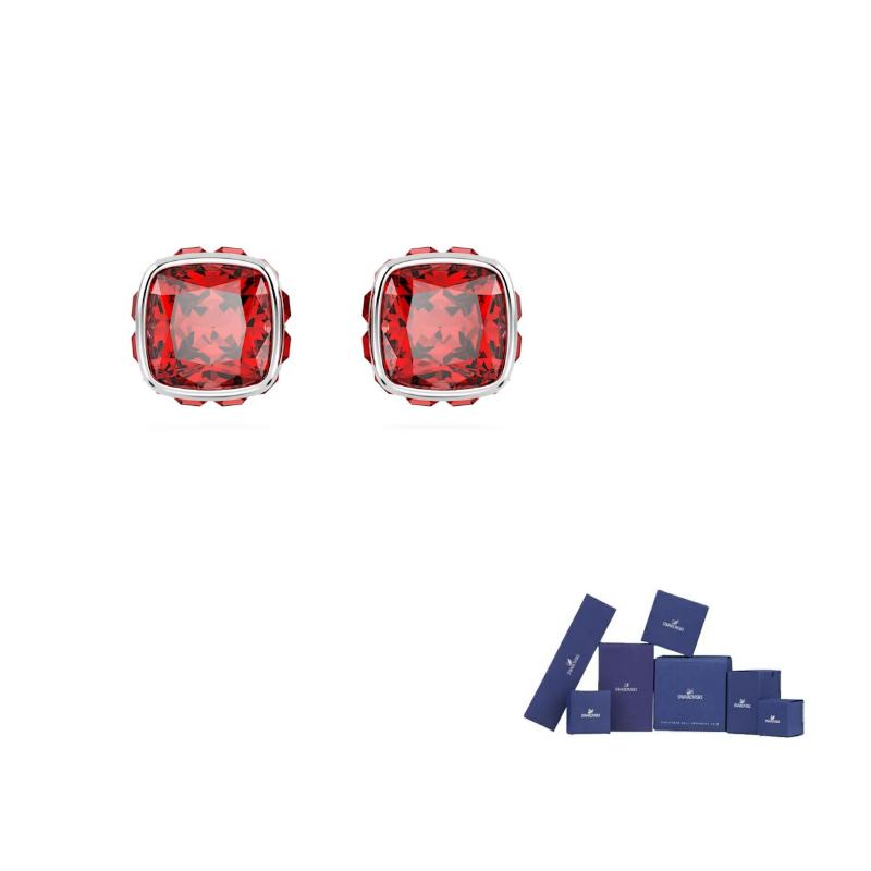 Swarovski Geburtsstein Quadratisch geschliffener Zirkonia Rhodinierte Kristall Steckerohrringe Ohrringe für Damen Rot 5661959 Box (Random Color) brown