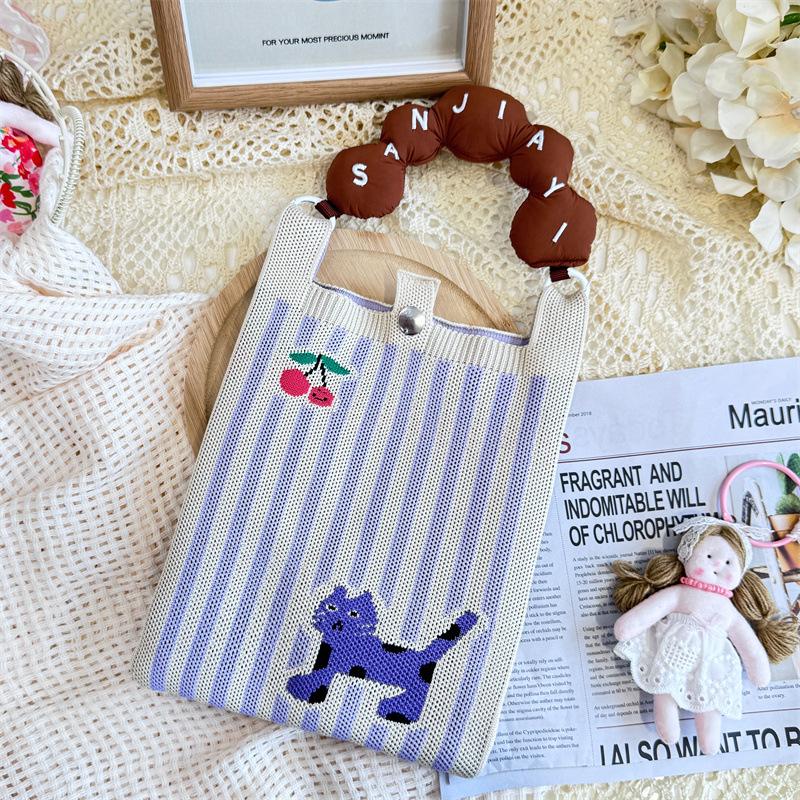 Ins Original Knitted Mobile Phone Bag, Convenient Storage, Student Cute Cartoon Messenger Bag
