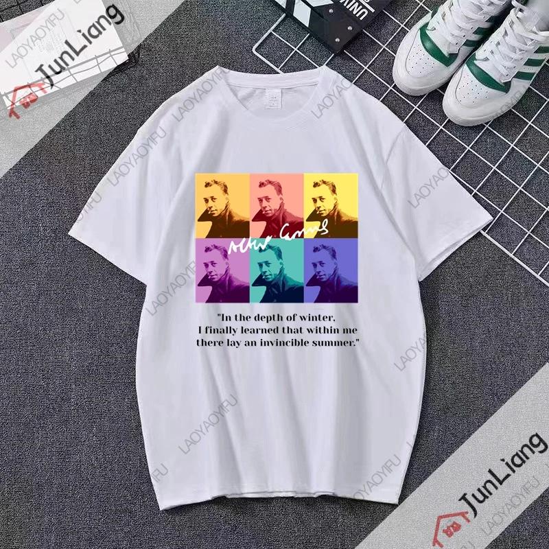 T-shirt Ritratto Albert Camus Top Autore Moda Vintage Camicia Casual a Maniche Corte Girocollo Abbigliamento Unisex
