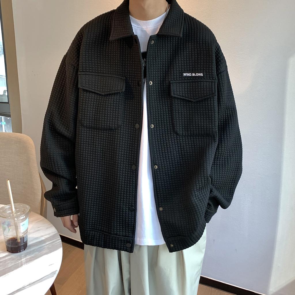 Waffle Jacket Men's Spring and Autumn Loose Trendy High Street National Trend Versatile Workwear Casual Baseball Jacket
