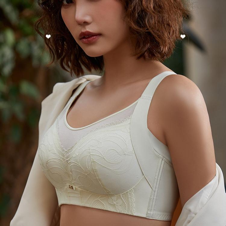 Full Cup Bra Women's Anti-bare-chest Bra Without Underwire Women's Bra with Adjustable Double Breasts Gathering and Lifting Lace Adjustment Type