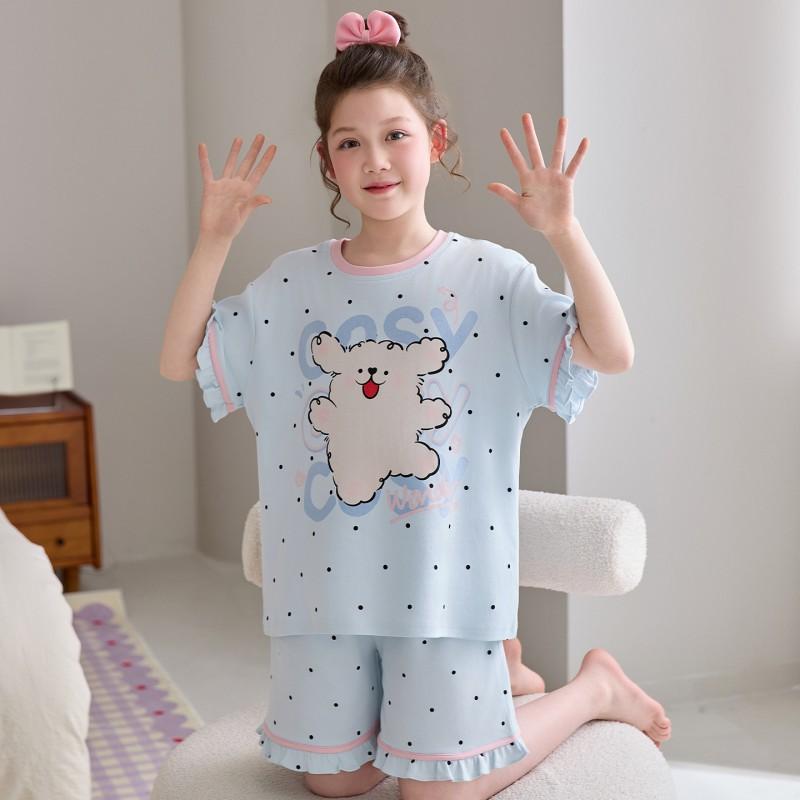 Girls Cotton Cartoon Pajama Set Short Sleeve Shorts Sleepwear Kids 8 Years