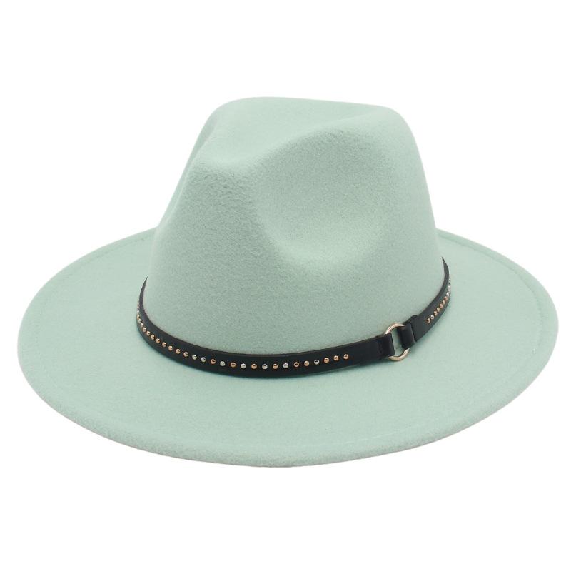 European And American Style Big-Brimmed Top Hat, Metal Ring, Rivet, Belt Accessories, Felt Hat, Light Top Fedora Hat, Foreign Trade Monochrome Hat