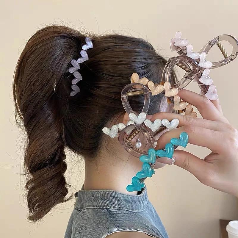 Jelly Heart Elegant Hair Claw Clip Acrylic Non Slip Strong Shark Hair Jaw Grab For Women Girls Summer Headdress Accessories