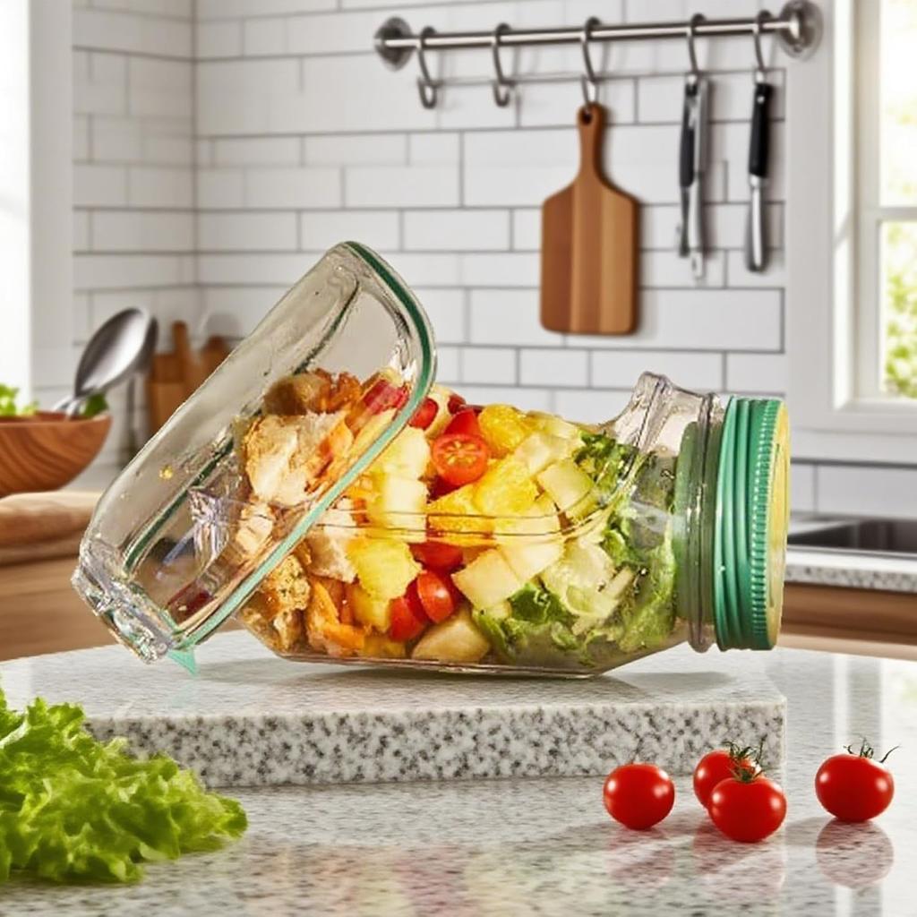The Original Salad Pod, Salad Pod Jar Side Open, Portable Salad Container, Snack Box with Lid, Suitable for Home, Outdoor, Travel and Party (1 Pcs)