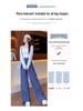 Damen Amerikanisch Blau & Weiß Karierte Hose mit Weitem Bein - Sommer 2025 Locker Geschnitten, Einreihig, Bodenlang